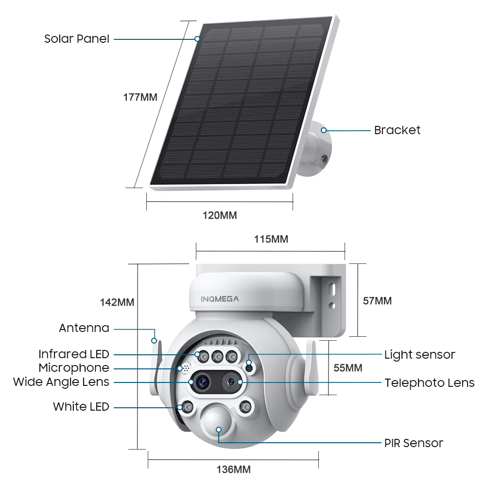 Imagem -06 - Inqmega 6mp 12x Câmera Solar Câmera de Segurança ao ar Livre 7800mah Bateria Recarregável 5w Painel Solar Pir Detecção Humana Câmera Ptz