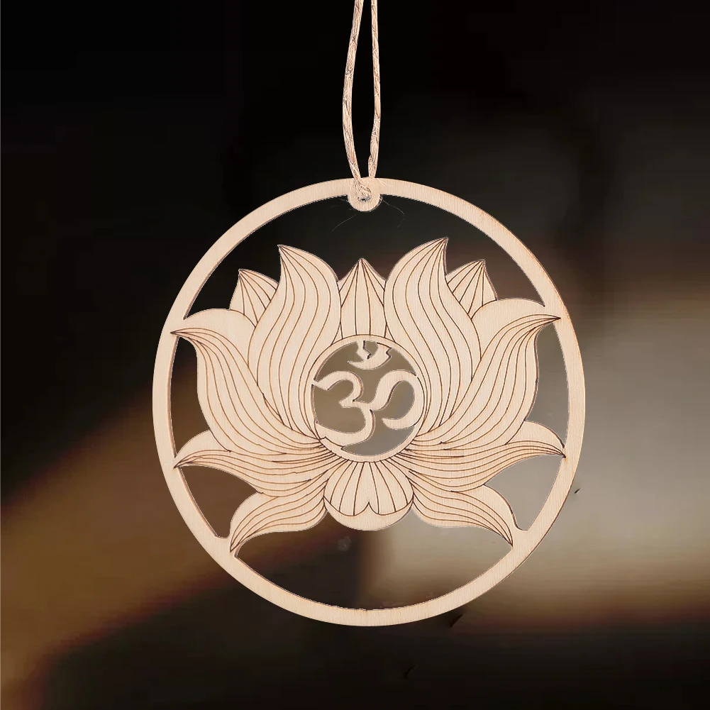 Wooden Wall Sign Round Lotus Flower Pendant Laser Cut Wooden Art Carving Crafts Family Living Room Wall Sacred Geometry Ornament