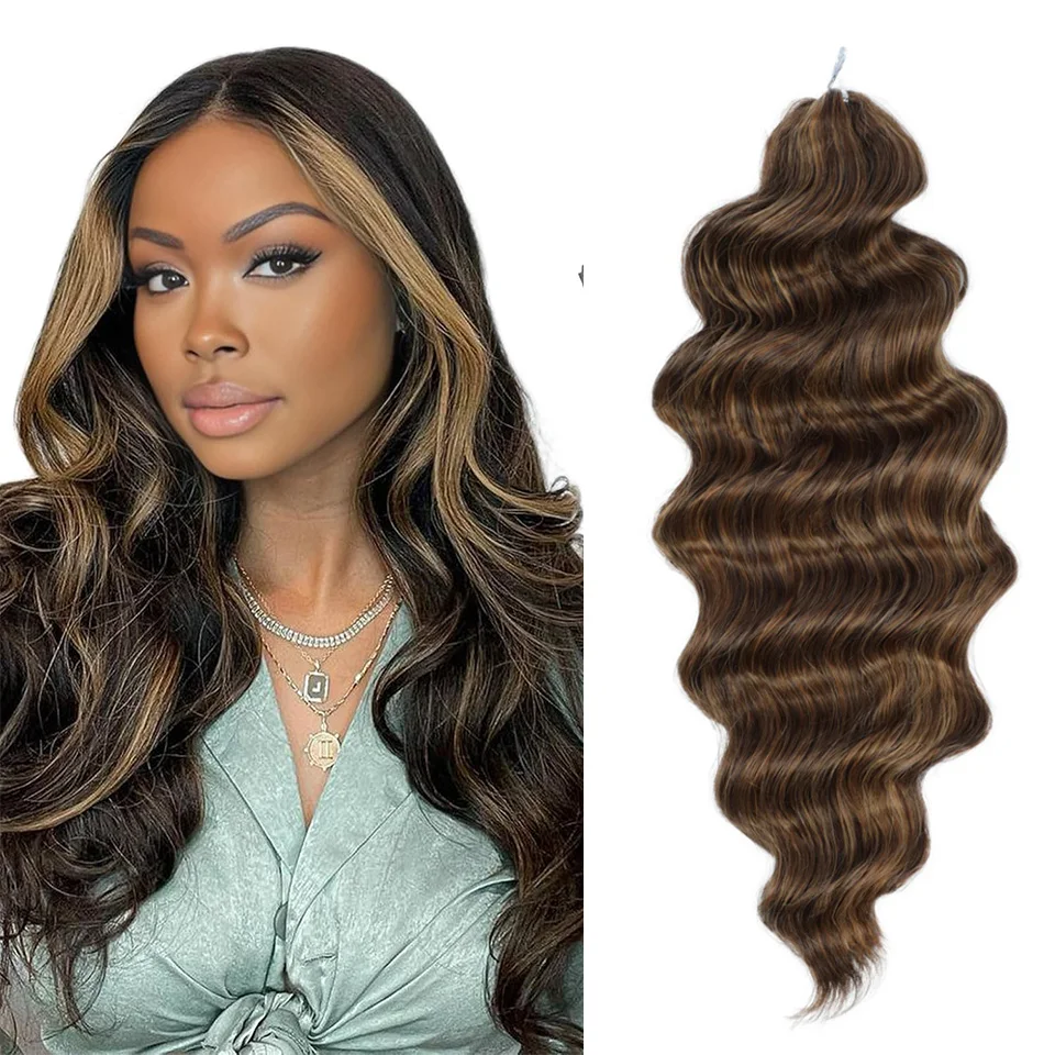 

3 Pcs/Strand Ombre Brown Crochet Hair Extensions Synthetic Hair Crochet Hair 26 Inch Body Wave Crochet Braiding Hair Extensions