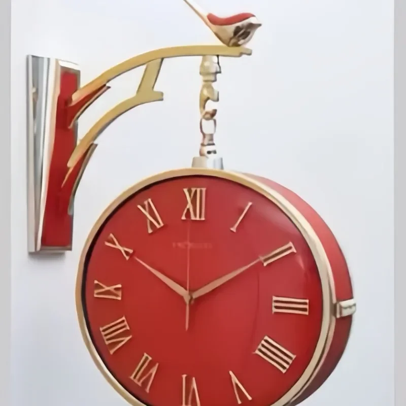 Creative Nordic Light Luxury Bird Deer Double Sided Wall Clock Fashion Office Hotel Decor Home Living Room Wall Hanging
