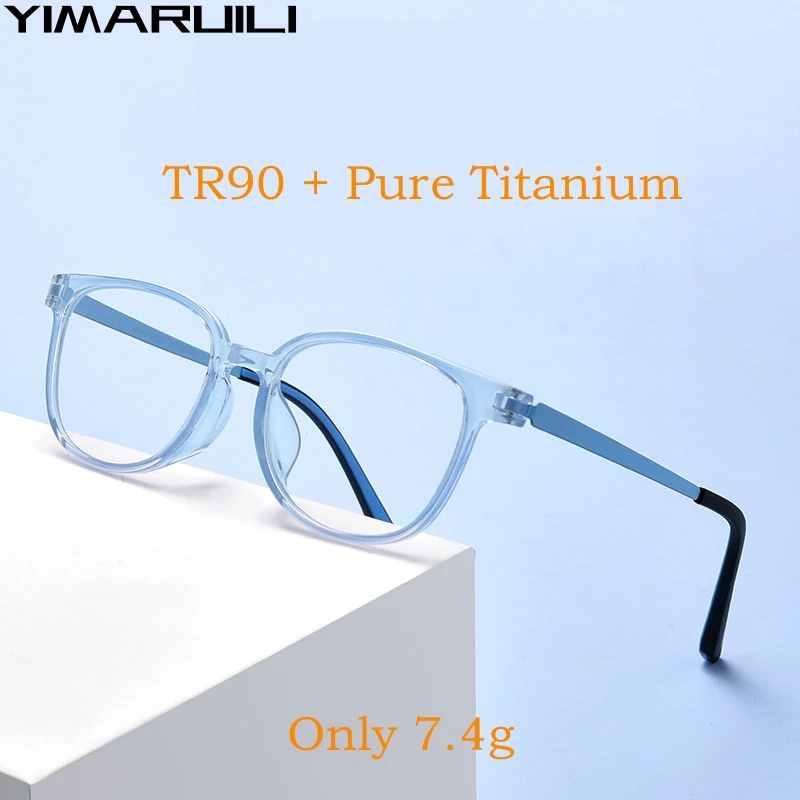 YIMARUILI Ultra-light Flexible TR90 Pure Titanium Children's Eyewear Retro Round Optical Prescription Glasses Frame Boy and Girl