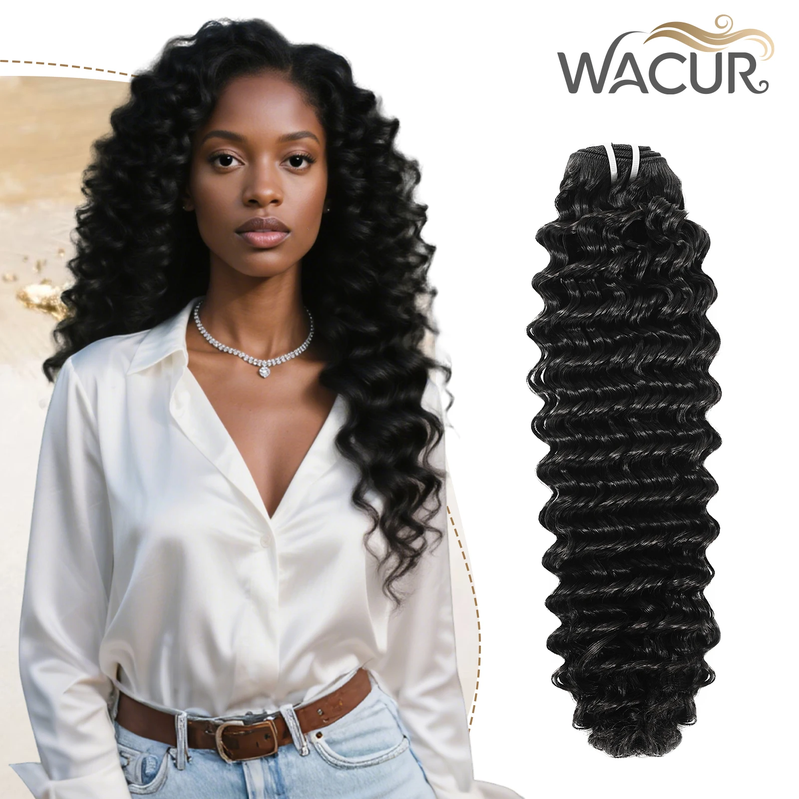 

Wacur 12A Deep Wave Bundle real Human Hair Braided Extension 12-30Inches Natural Black 100% Virgin Remy Hair Extension for woman