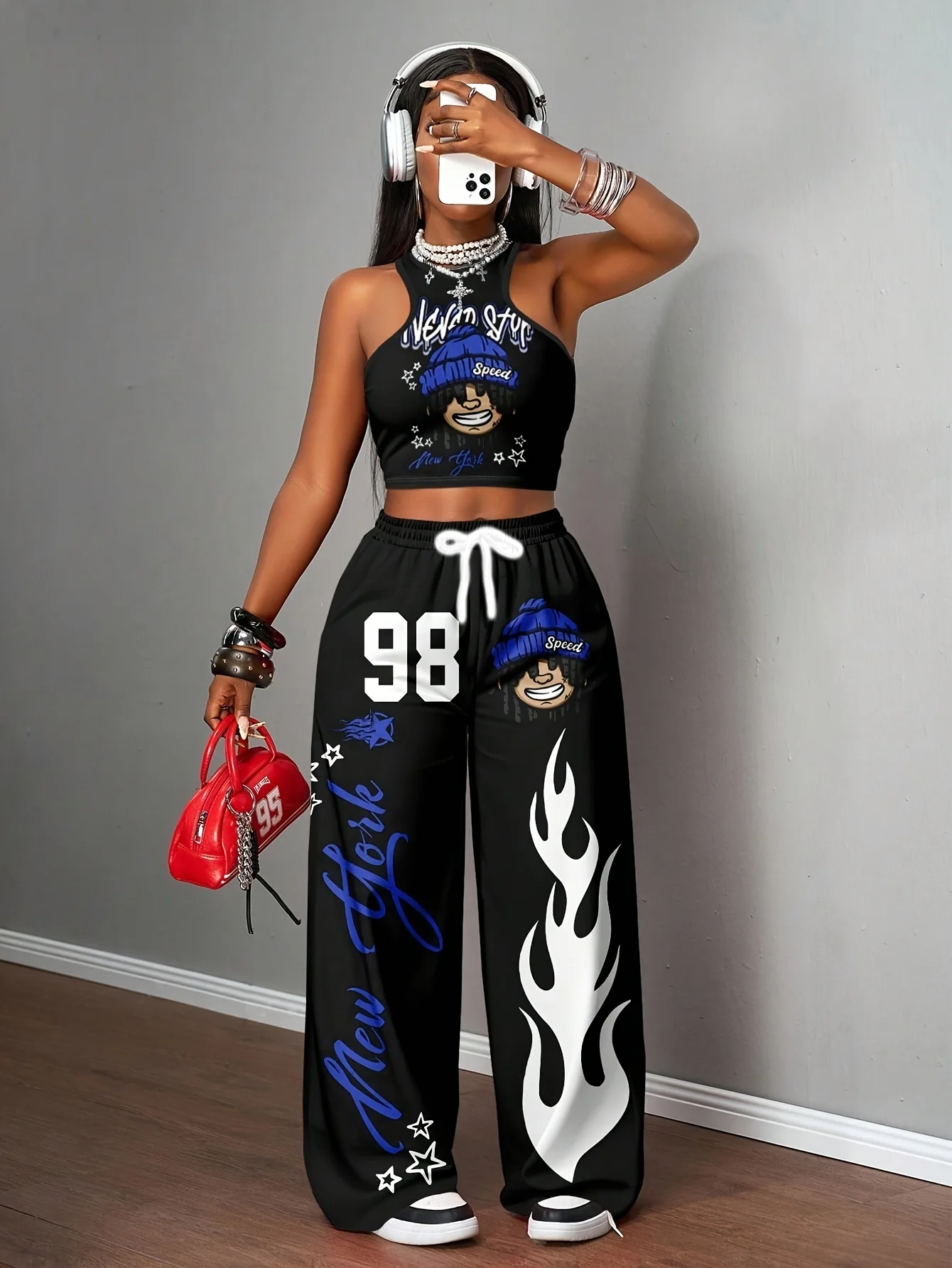 Unisex Vintage Flame Graphic 3D Print Quick Dry Trousers Elastic Waist Loose Wide Leg Pants Y2K Street Fashion Long Pants