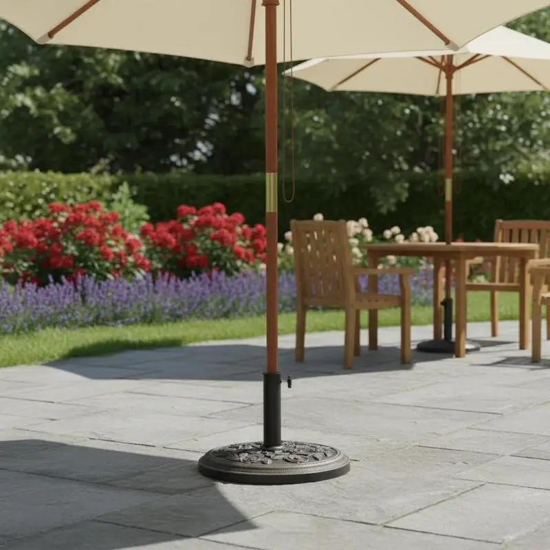 

9kg Garden Parasol Base, Round Resin Cast Iron Effect Sun Umbrella Base, Outdoor Umbrella Stand for 38mm or 48mm Outdoor Umbr