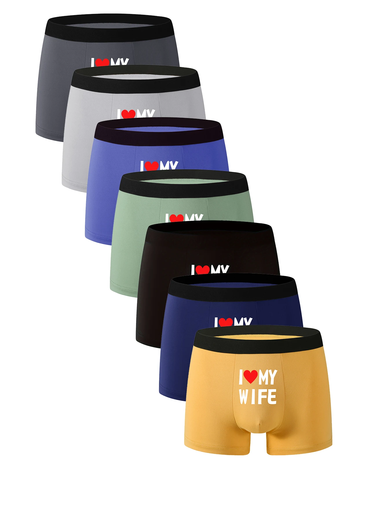 

Men's 7-Pack Polyester Boxer Briefs - "I ❤️ MY WIFE" Print, Multi - Color Underwear Set
