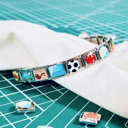 Football Baseball Jersey Trophy Motorcycle Charm Italian Links Bracelet Stainless Steel DIY Making Present Jewelry Gift for Men