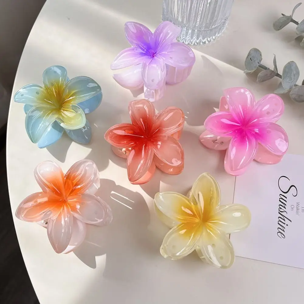 Plástico Cabelo Garra para Meninas, Bonito Tubarão Clipe, Bohemian Styling, Plumeria Flower Shape Hairpins