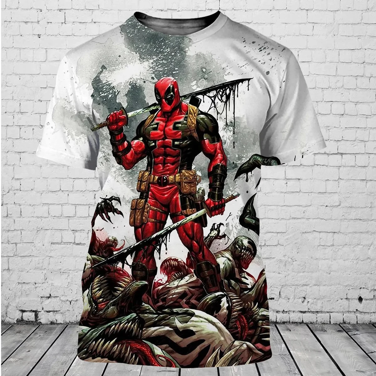 T-shirt minimalista Deadpool 3D da uomo Marvel stampa personalizzata Harajuku stile casual estivo corto traspirante e confortevole