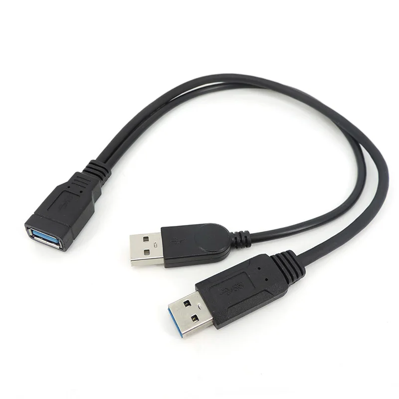 

Black USB 3.0 Female To Dual 2 USB 2.0 3.0 Male Power supply Data Y charging Cable cord for 2.5" Mobile Hard Disk 30cm L1