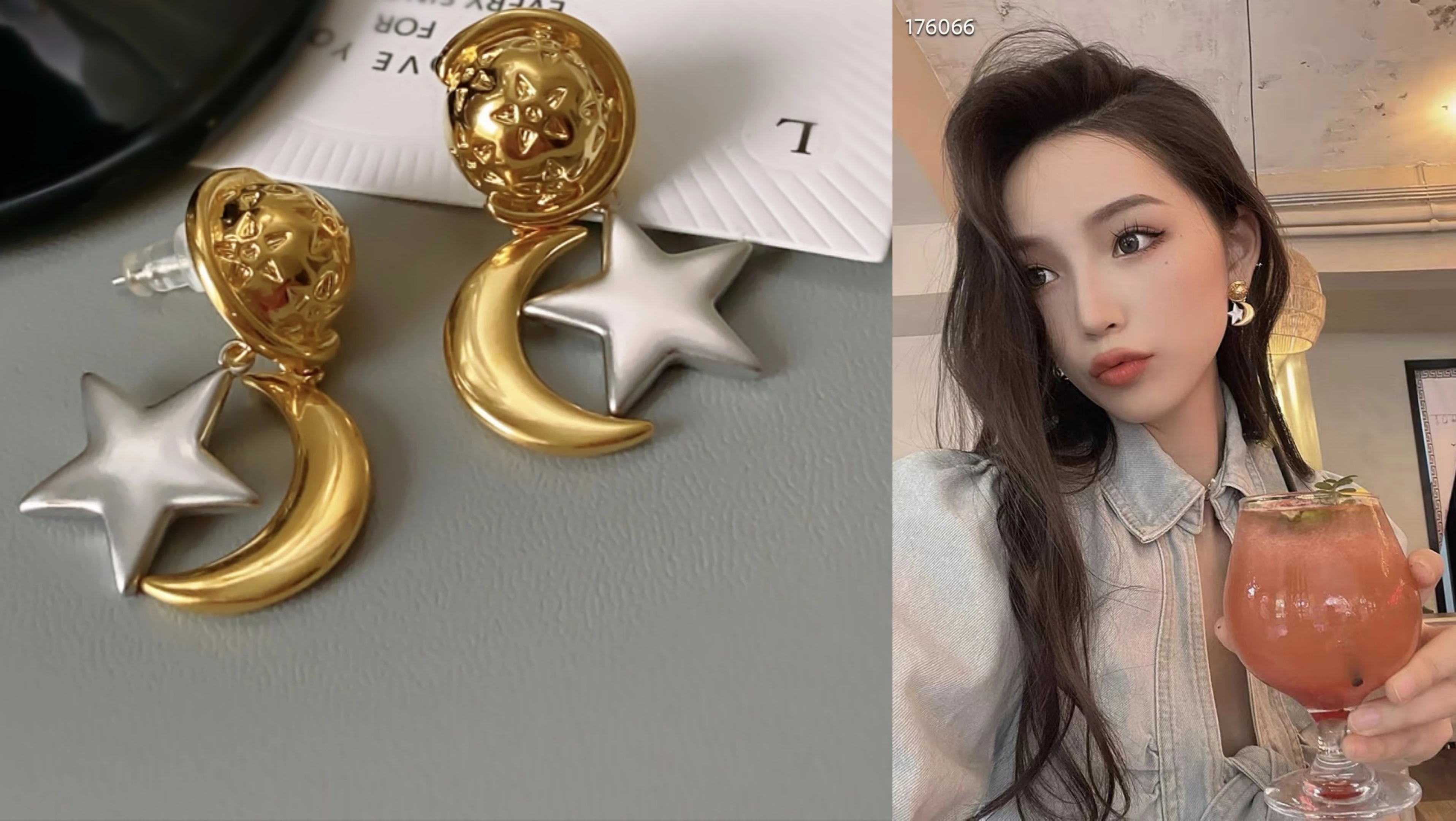 

Luxury Fashion Designer Two-tones Moon Star Hammered Drop Dangle Earrings Stainless Steel Non-fading Ear Stud For Women Jewelry