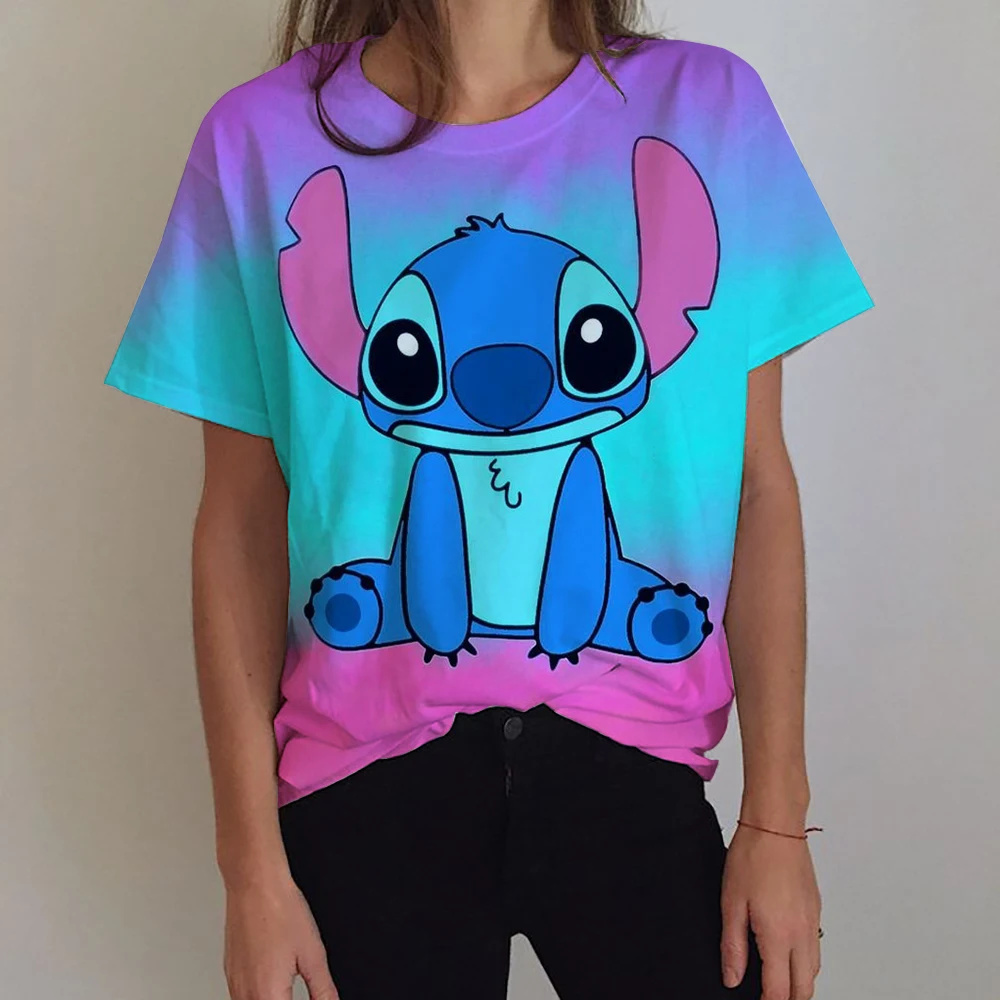 Disney Stitch Disney Fun Cartoon T-shirt Women's Lilo Stitch T-shirt Pattern T-shirt Hip Hop Top T-shirt Women's Clothing