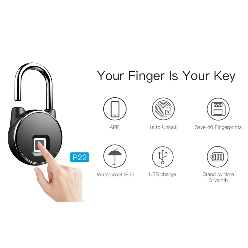 Bluetooth Smart Fingerprint Padlock Tuya App Control Padlock Cabinet Lock Dormitory Anti-Theft Bag Luggage Lock USB Rechargeable