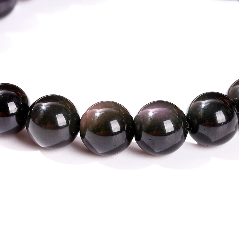 JD Natural Rainbow Obsidian Round Beads Bracelet Women Men Fashion Colorful Black Obsidian Yoga Energy Buddhist Strand Bangles