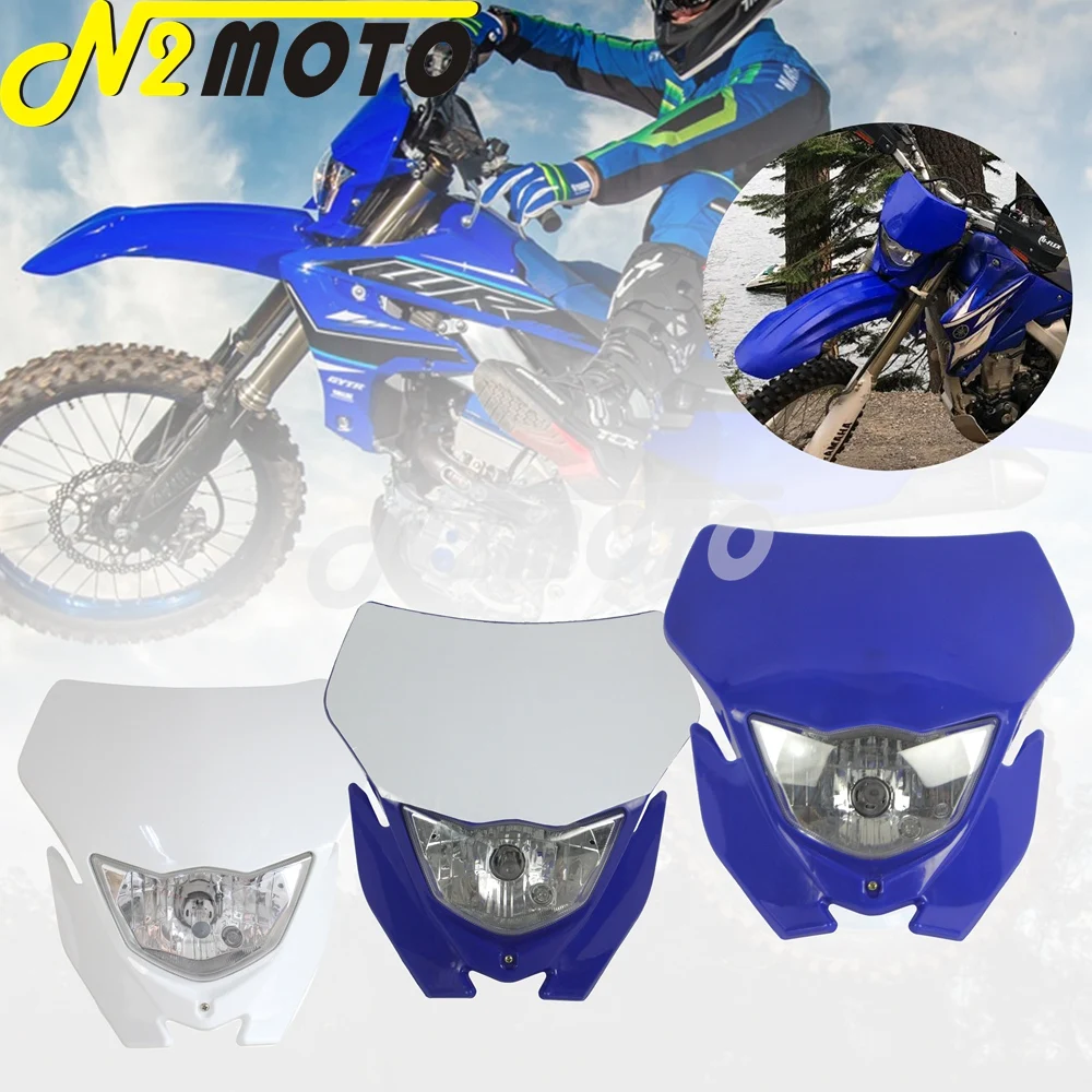 Blue Universal Motorcycle Headlight Dirt Bike MX Enduro Head Light for Yamaha WR TTR YZ YZF 250 450 WR250 WR450 H4 12V 35W