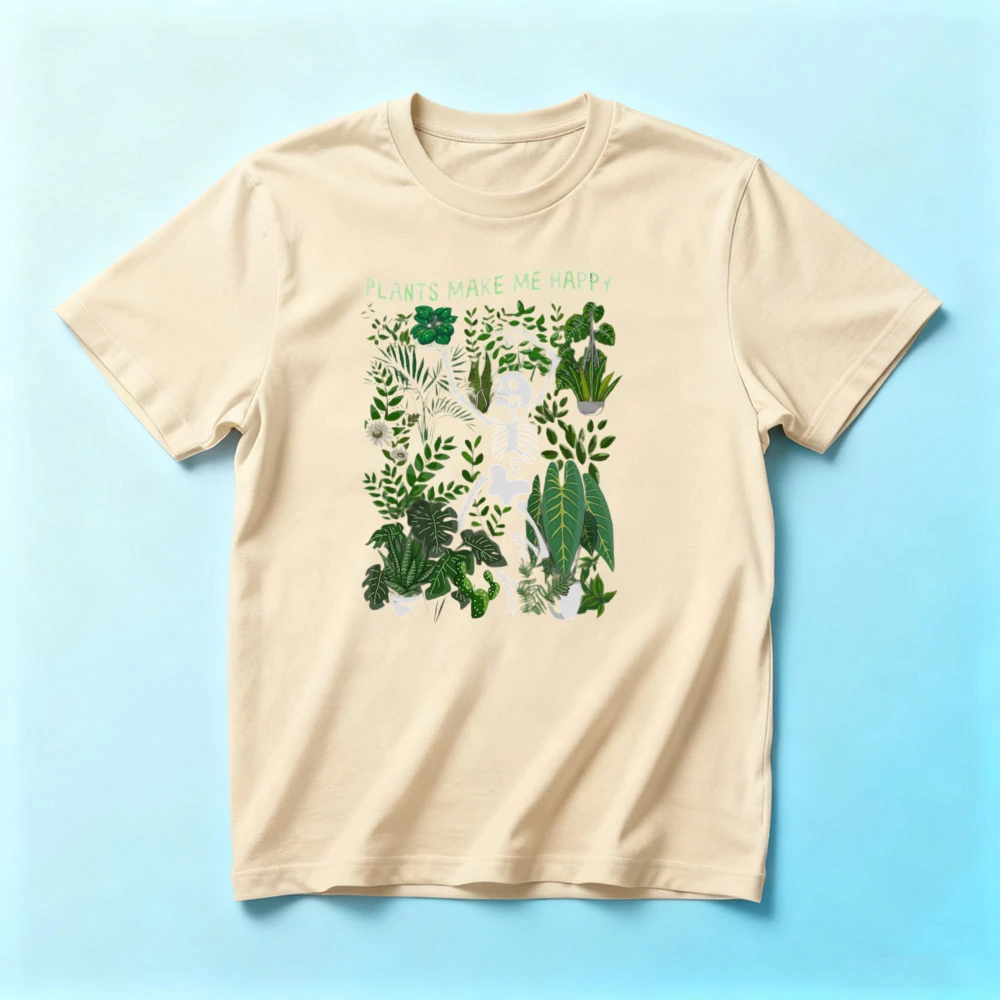 Plants Make Me Happy Shirt Plant Lover Gift Tshirt Plant Mom Daily Life Casual Cotton Short Sleeve Women Summer Crewneck Tops