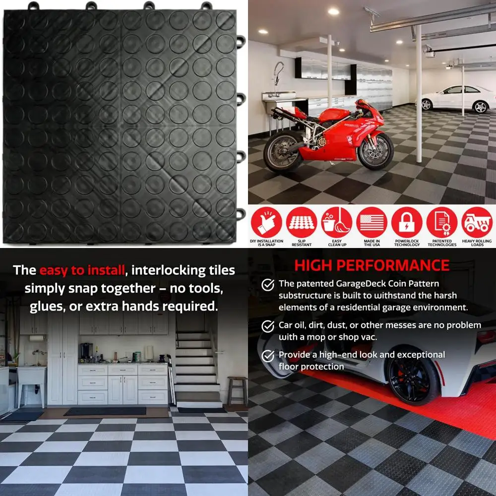 Robuste, modulare, rutschfeste Garagenbodenfliesen aus Copolymer – Schwarz, 48er-Pack mit 30,5 x 30,5 cm Münzmuster für große Böden