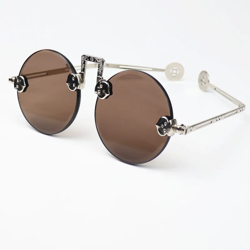 YURERSH Vintage Round Sunglasses for Men Women Metal Frame Flat Mirror Crystal Stone Antique China Features Glasses Oculos Y62