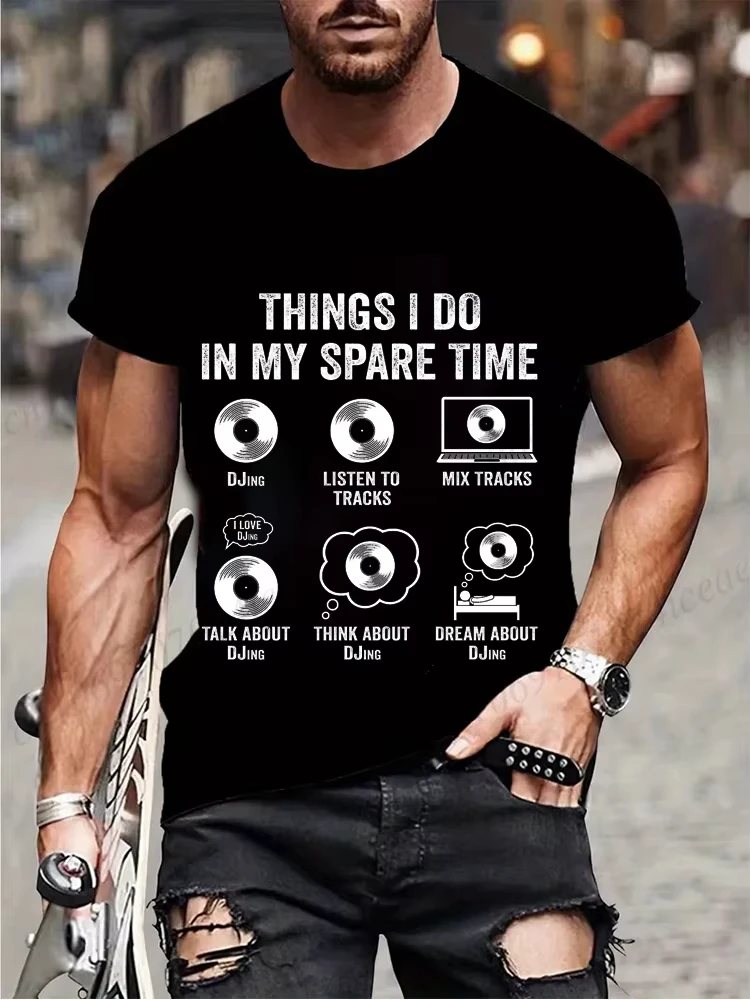 Summer Men's Fashion Clothing Hip Hop Vinyl Record DJ Graphic Tee Shirt Men Casual Streetwear Music Lover Funny Tops T-shirt