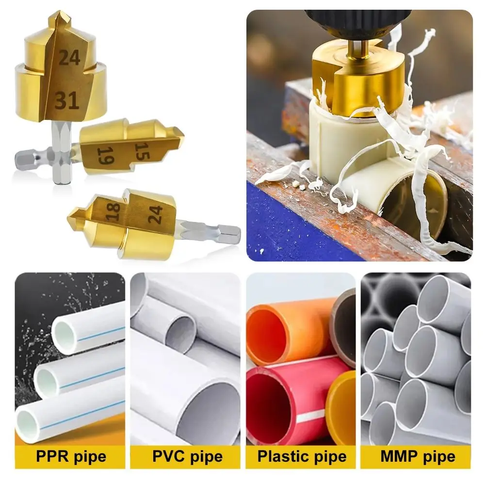 

3 шт. шестигранный хвостовик PPR подъемное сверло 31/24/19 мм из стали высокой твердости ступенчатое сверло инструмент для подключения водопроводных труб легкий