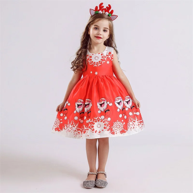 Children\'s Cartoon Print Princess Dress Girl Bow Dress New Christmas dress Size 110-150