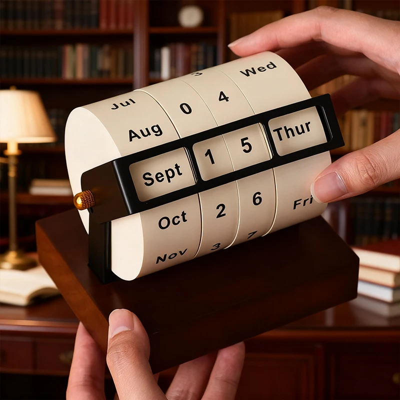 Calendrier perpétuel à roue, grand calendrier de bureau rotatif, ornements de bureau, calendrier perpétuel, compte à rebours