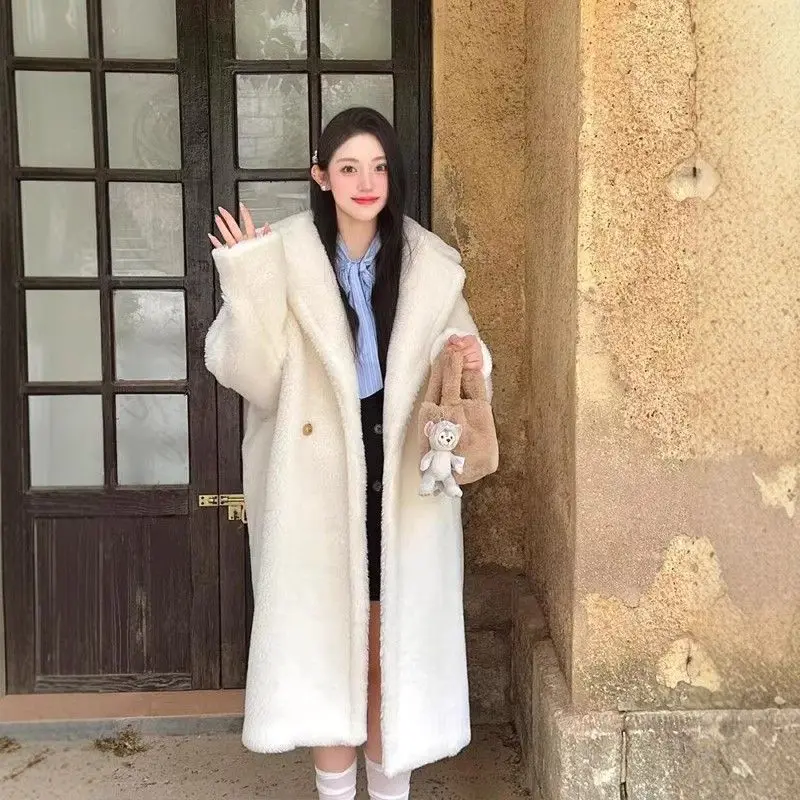 Imitatie Lambwollen jas voor dames, Koreaanse elegante overjas, casual jas met capuchon, warme lamswol Parker jas, herfst, winter, nieuw