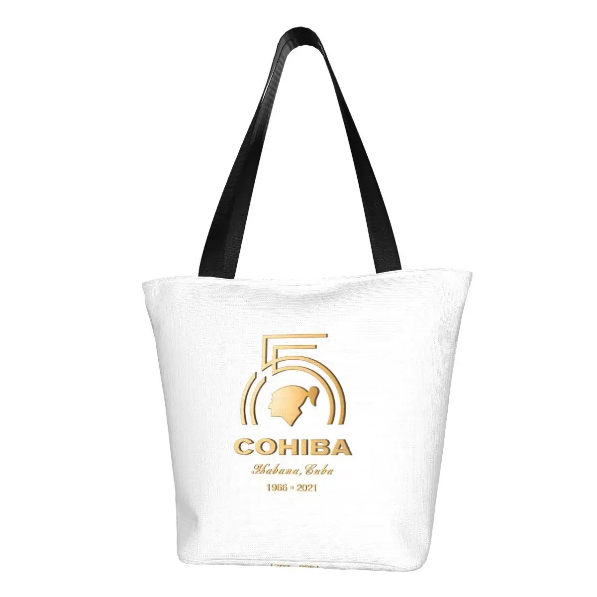 Funny Printing Cuban Cohiba Cigars Tote Shopping Bags Washable Canvas Shopper Shoulder Handbag