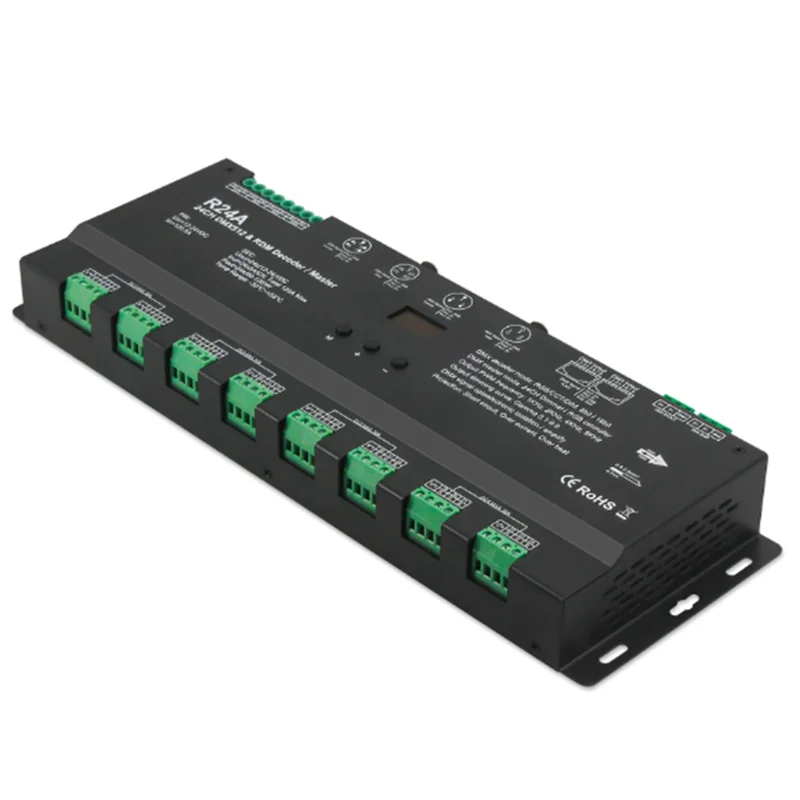 -ABGQ 12V-24V RGB LED Strip 24 CH DMX512&RDM Decoder/Master 5Ax 24CH DMX512 Decoder Controller PWM DMX512/RDM Signal Dimmer