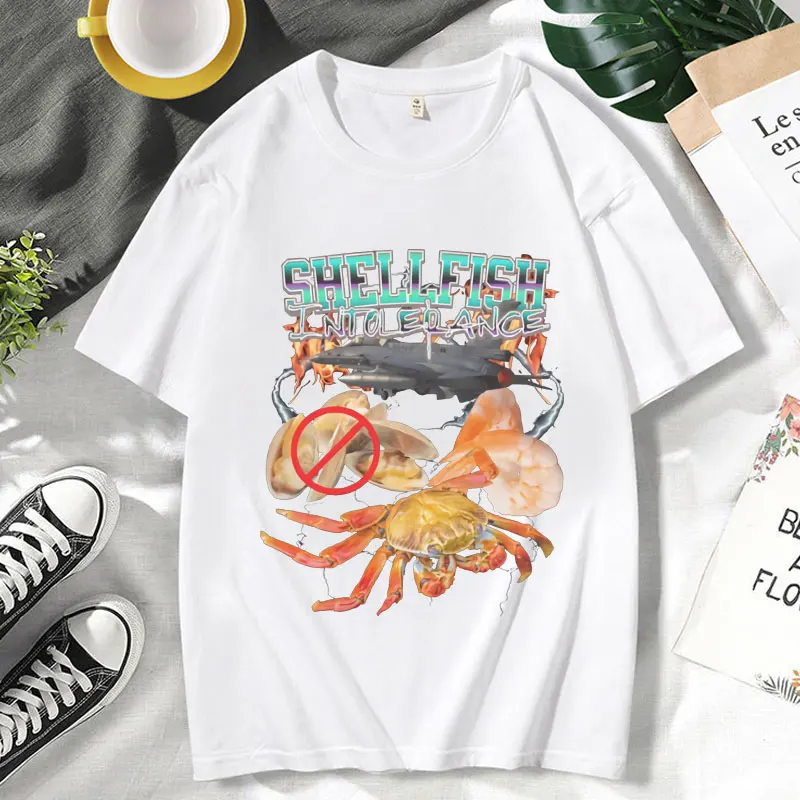 Funny Meme Shellfish Allergy T Shirt Humorous Shellfish T-Shirt Men's Clothing Vintage Harajuku Oversized Short Sleeves Male