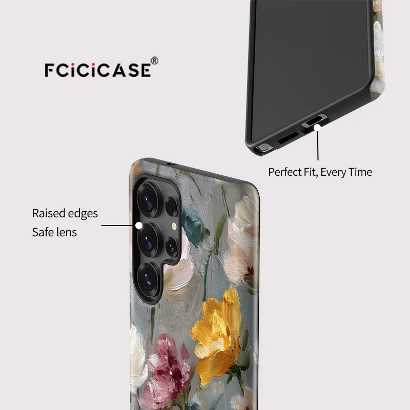 Fcicicase Fashion Oil Painting Case For Samsung Galaxy S24 Plus S25 Ultra S20 FE S23+ S 23 Dual Layer Protective Back Capa