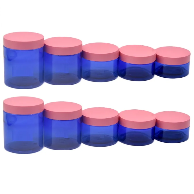 

100g 120g 150g 200 250g Blue Plastic Packaging Bottle Matte Pink Lid Empty PET Cosmetic Refillable Jars Skincare Cream Pot 24pcs