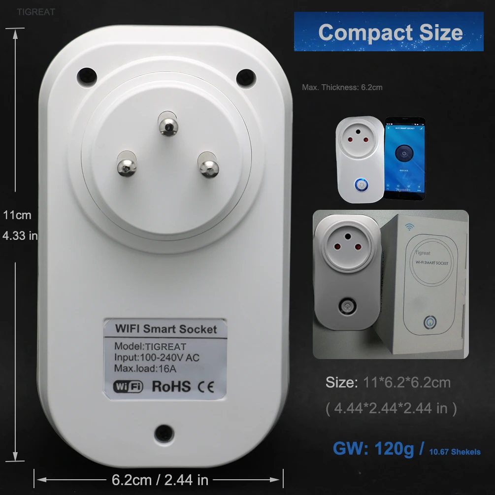 Tigreat 16A Israele Smart Plug Presa WIFI-Bluetooth ISR IL Presa-Voce, timer e telecomando-Tuya/Alexa/IFTTT/Google Life Home Automatio