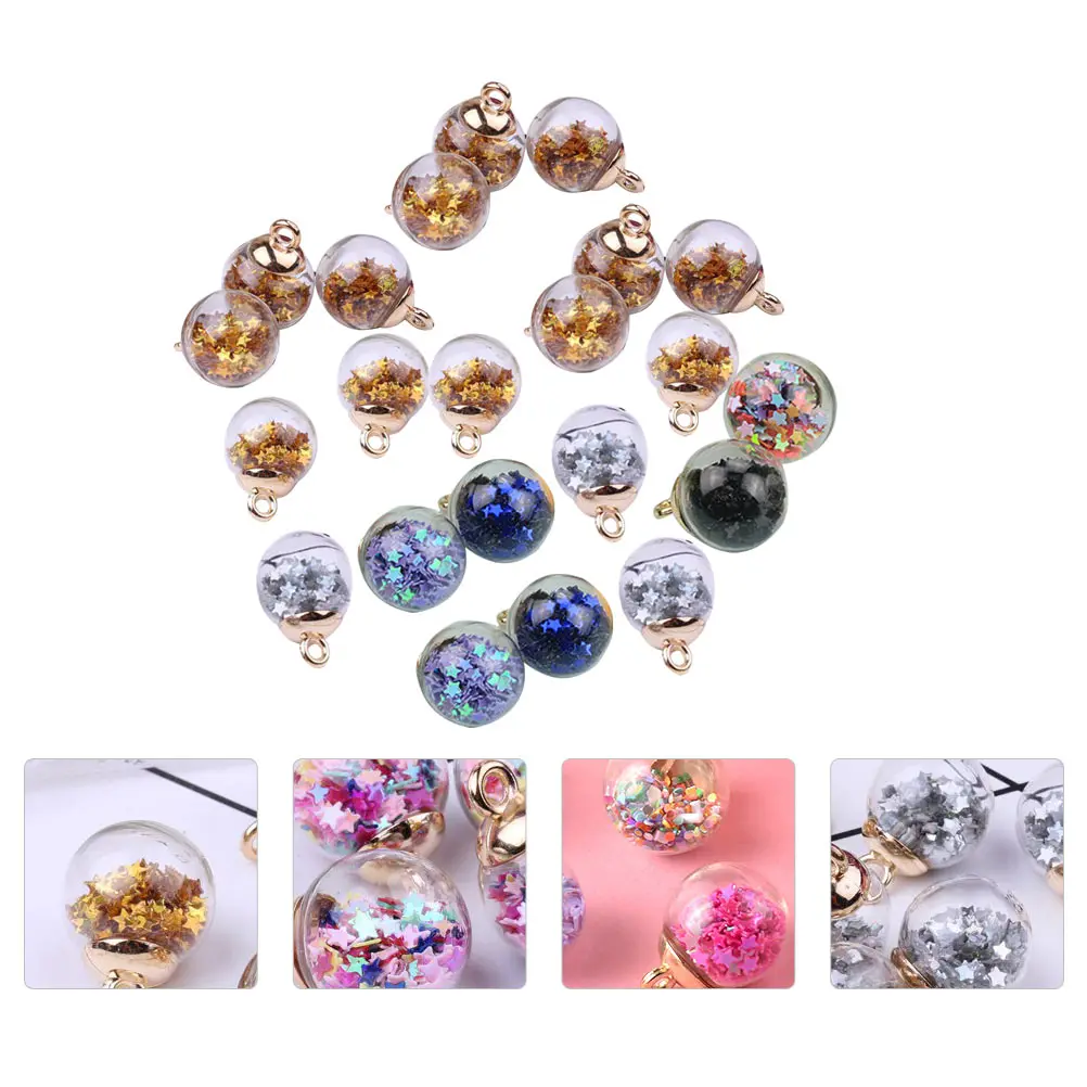 

50Pcs 16Mm Glass Ball Pendants Sparkle DIY Jewelry Charms for Earrings Necklaces Hair Accessories Craft Material