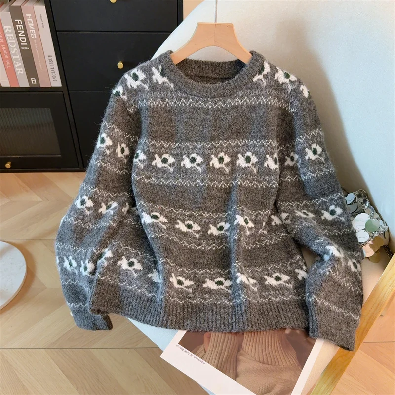 المرأة عيد الميلاد الأحمر البلوز سترة Vintage البلوز متماسكة طويلة الأكمام سترة الكشمير المعنقة للنساء ربيع الخريف 2000s الملابس #3