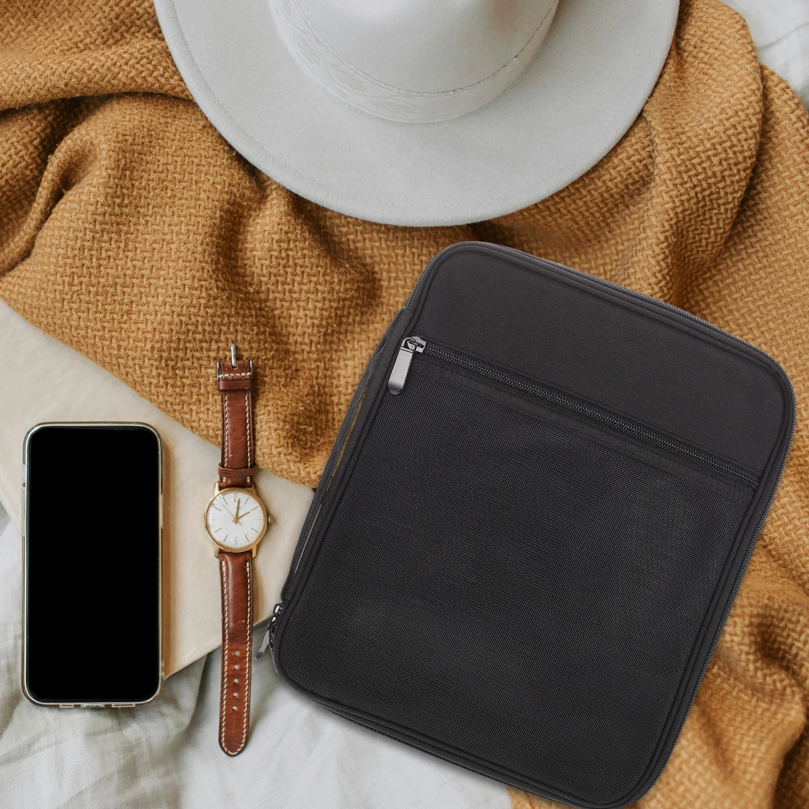 

Watch Band Storage Organizer Case 48 Slots Portable Numbered Slots Travel Smartwatch Strap Bag Black Polyester