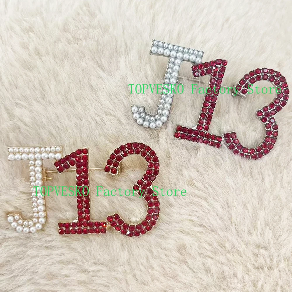 Sorority J13 Red Clear Rhinestone Brooch