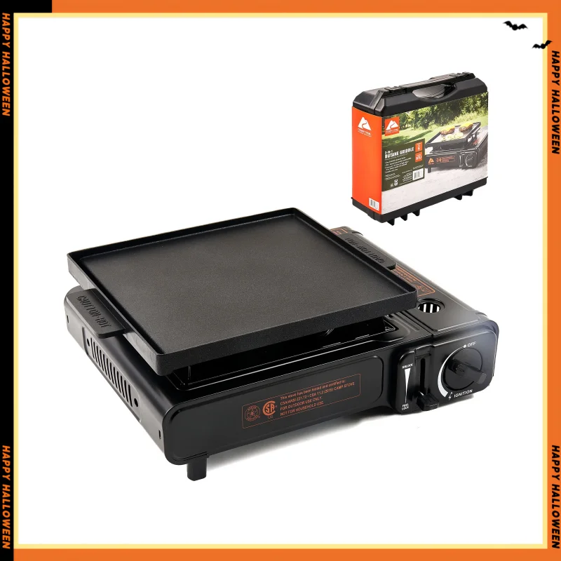 

2 in 1 Butane Griddle, Green Color, 7650 BTU, Piezo-Electric 2.2kw, Cast Aluminum Griddle, Compact- Lightweight, Outdoor Cooking