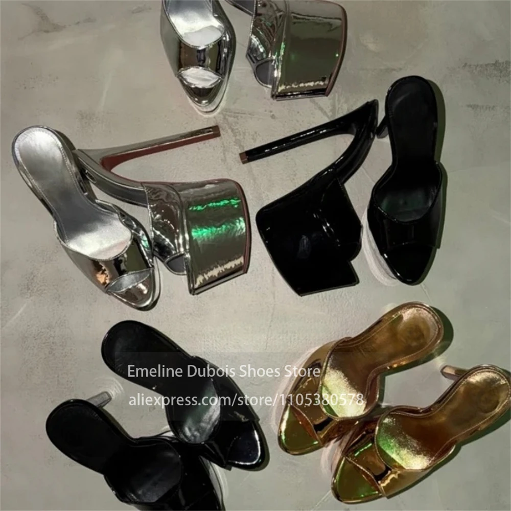 Sandalias de Plataforma de Charol Brillante Multicolor con Punta Abierta, Tira Ancha Individual, Tacón de Aguja Fino, Estilo Sexy para Fiesta/Club