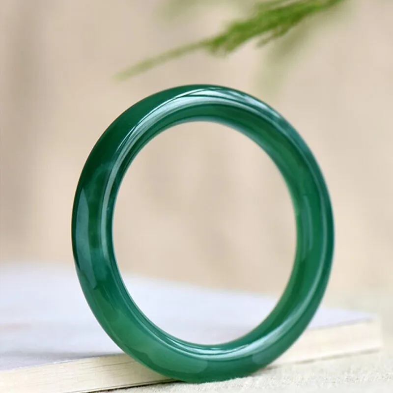 

Certified natural chalcedony jade green bracelet Round bar