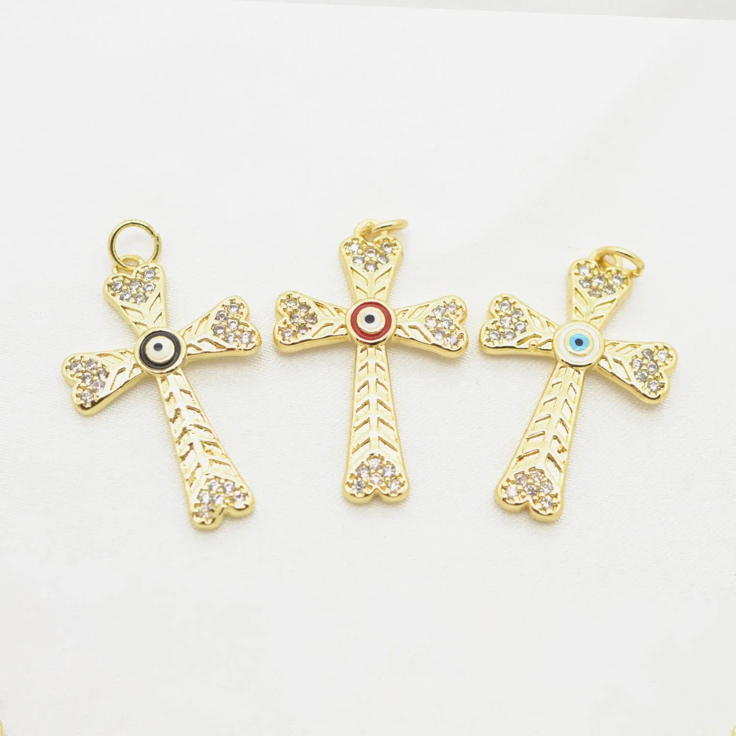 

14 Pcs Enamel Evil Eye Cross Pendant for Diy Necklace Bracelet Making Micro Inlay Zircon Brass Plating Jewelry Charms Wholesale