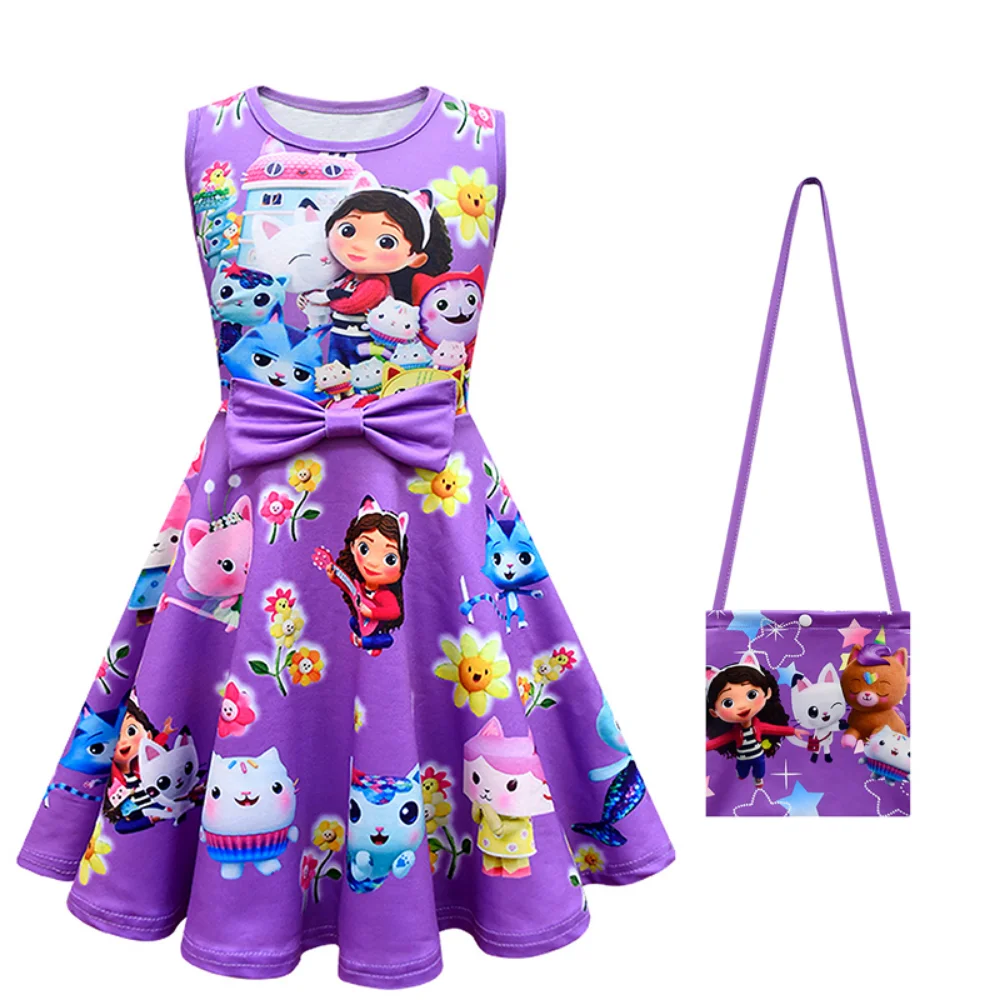 Summer Kid Gabby\'s Dollhouse Clothes Girls Gabby Cats Cosplay Dress + bag Baby Children Birthday Party Princess Dresses