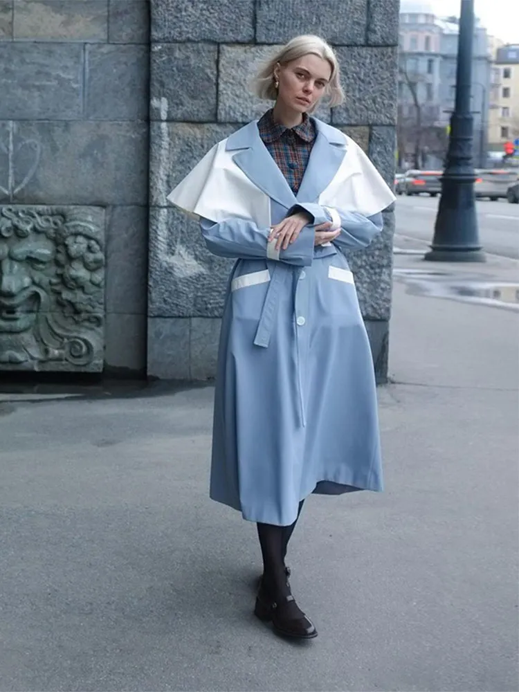 Coupe-vent chic à simple boutonnage pour femme, manteau à revers châle décontracté, ceinture à la mode, poche bloquée par document, Streetwear commconsulhigh