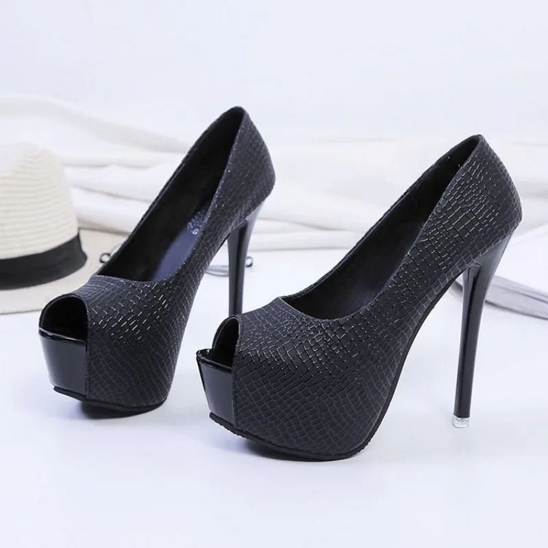 Wonen Pumps Thin Heels Fashion Peep Toe Platform Slip on Sequined Cloth  Super High Heels Lady Party Shoes High Quality