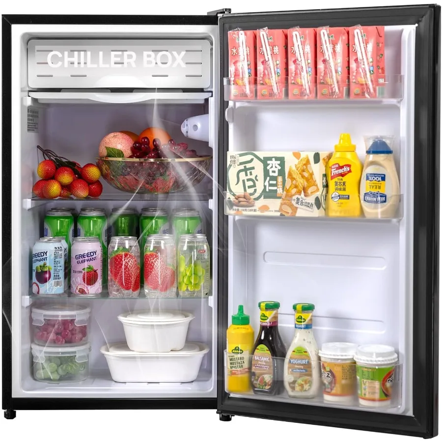 ثلاجة مدمجة بباب واحد 3.2 قدم مكعب مع فريزر لمكتب النوم والمساحات الصغيرة: 110 فولت 7 مستويات ترموستات قابل للتعديل Ul