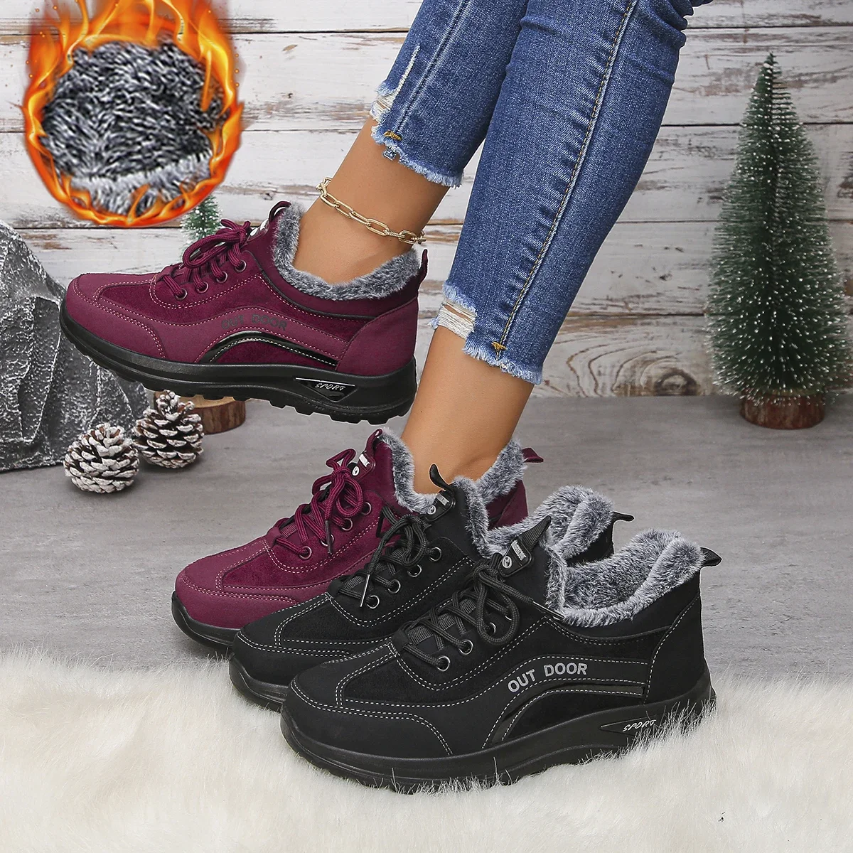 

New Winter Women Retro Boots Low Top Thick Soled Casual Cotton Shoes for Women Warm Comfortable Fashion Non Slip Plush Boots