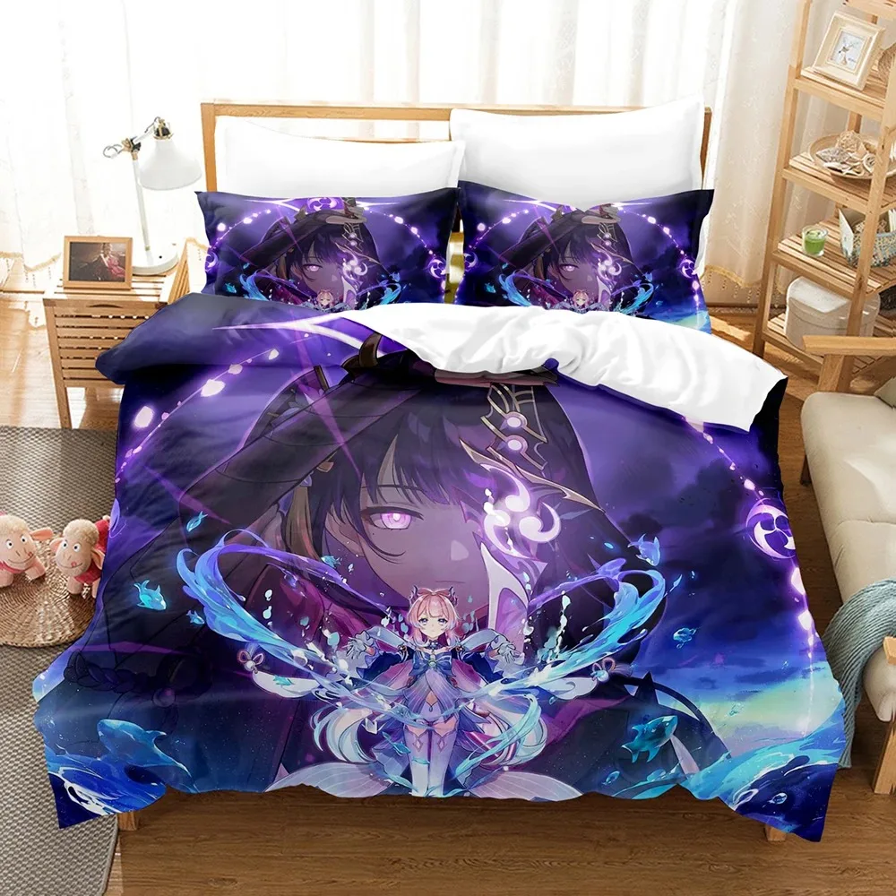 

New 3D Digital Printed Games Genshin Impact Three-Piece Bedding set With Winter Home Polyester Quilt Cover With Cartoon Pattern