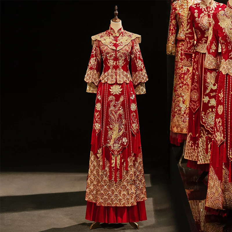 

Yourqipao Chinese Xiuhe suit 2025 dragon and phoenix Wedding Gowns Women Wedding Toast Hanfu Sets