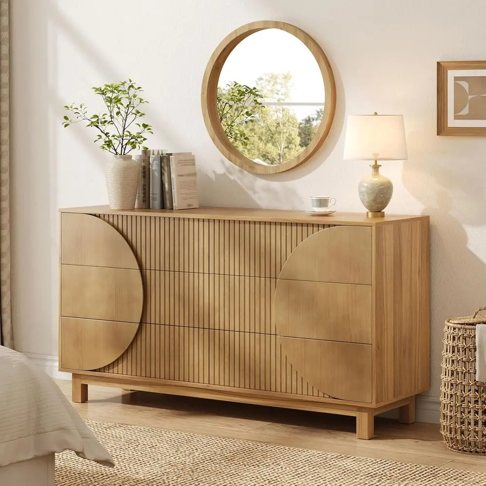 

60 Large Multi-Purpose Sideboard with 6 Drawers and Adjustable Shelves, Ideal for TV, Dining, Kitchen, and Living Rooms in Brown