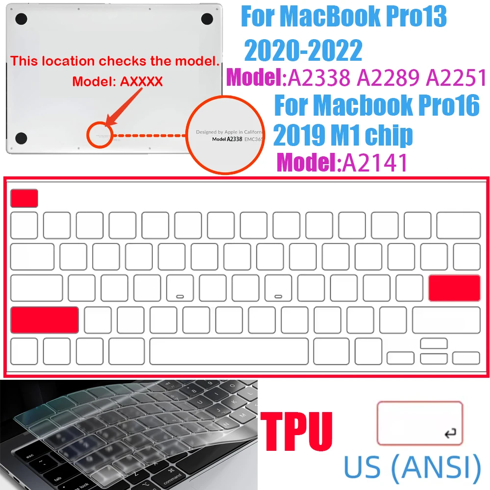 Klare, ultradünne TPU-Tastaturabdeckung für MacBook Air 13,6 13 Zoll M4 M3 M2 M1 Chip und Pro 14 13 15 16 Zoll EU- und US-Layout – Detail 12