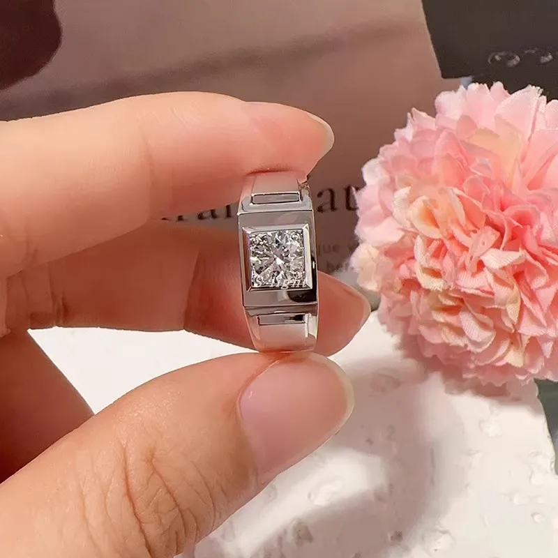 فاخر 3 قيراط الصلبة 14K الذهب الأبيض رجل خاتم IGI مختبر تزايد خاتم الماس جولة D VS1 الماس خاتم الزواج خاتم الخطوبة #4